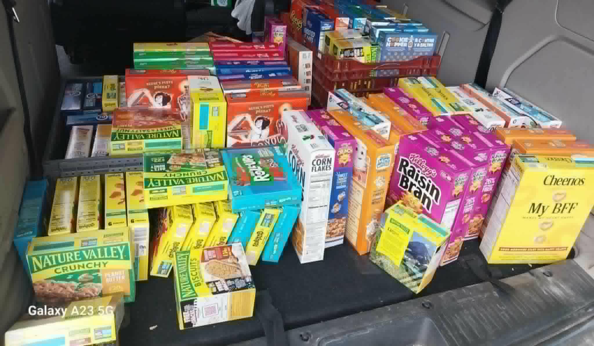 A vehicle loaded with boxes of donated cereal headed to the Community Porch in Hoosick Falls NY