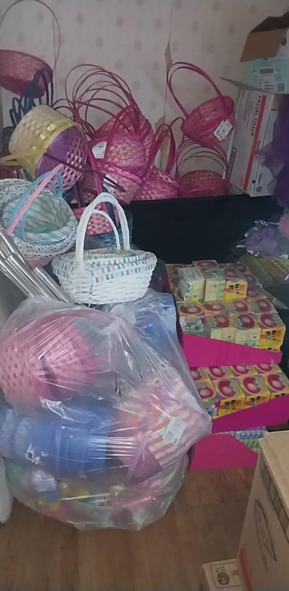 Easter baskets and treats being prepared for the Community Porch Easter program in Hoosick Falls NY