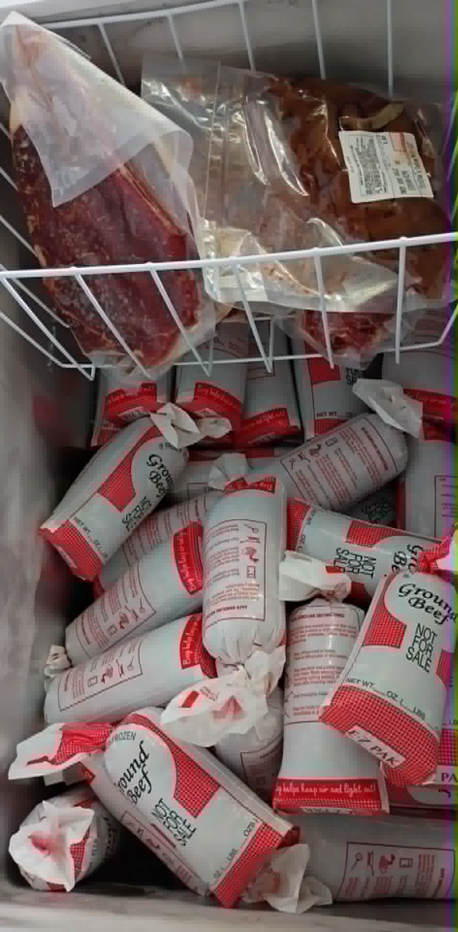 A chest freezer stocked with packages of frozen beef for the Community Porch in Hoosick Falls NY