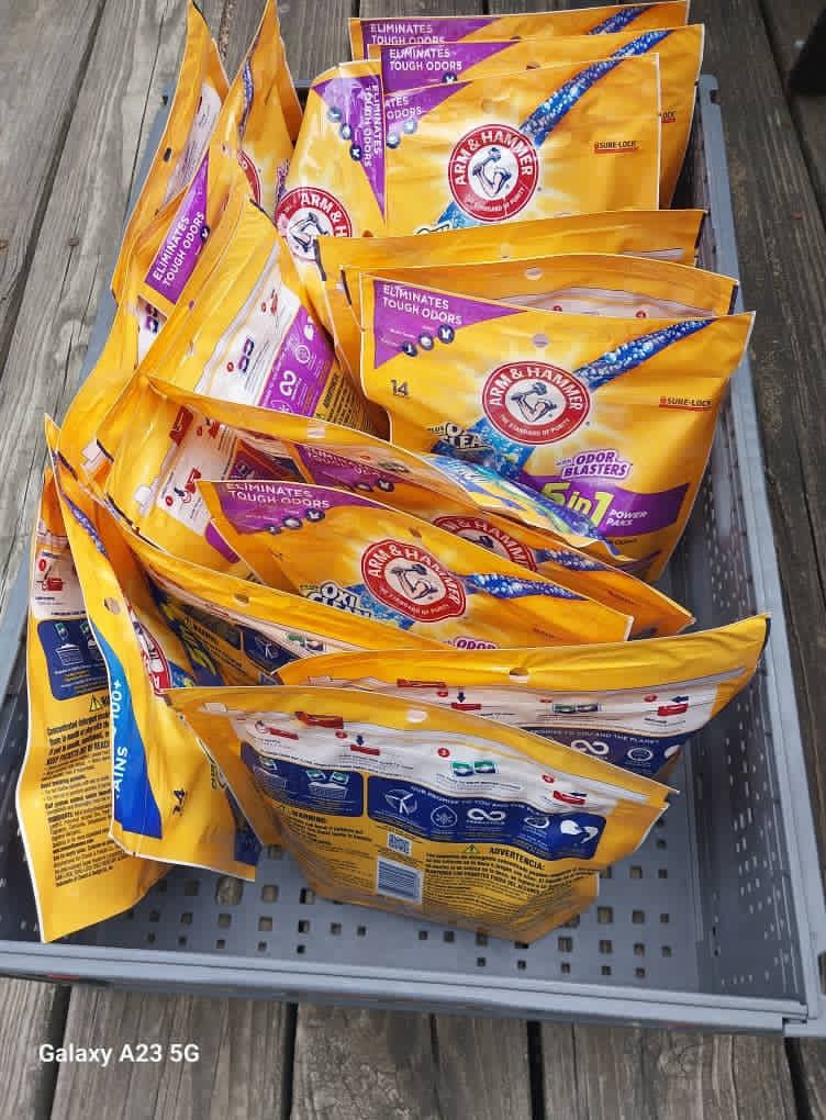 Bags of donated laundry detergent for the Community Porch in Hoosick Falls NY