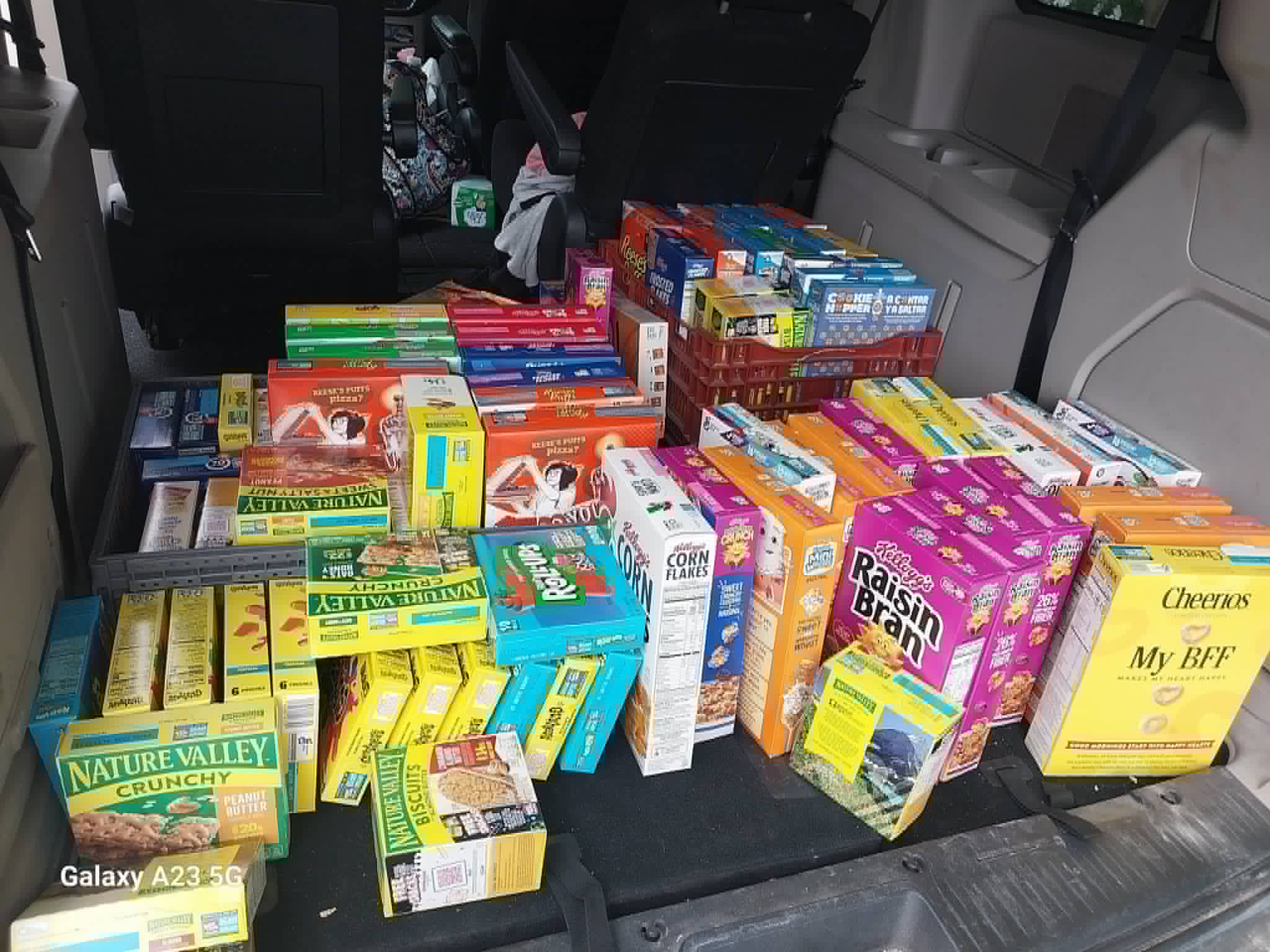 A vehicle loaded with boxes of donated cereal for the Community Porch in Hoosick Falls NY